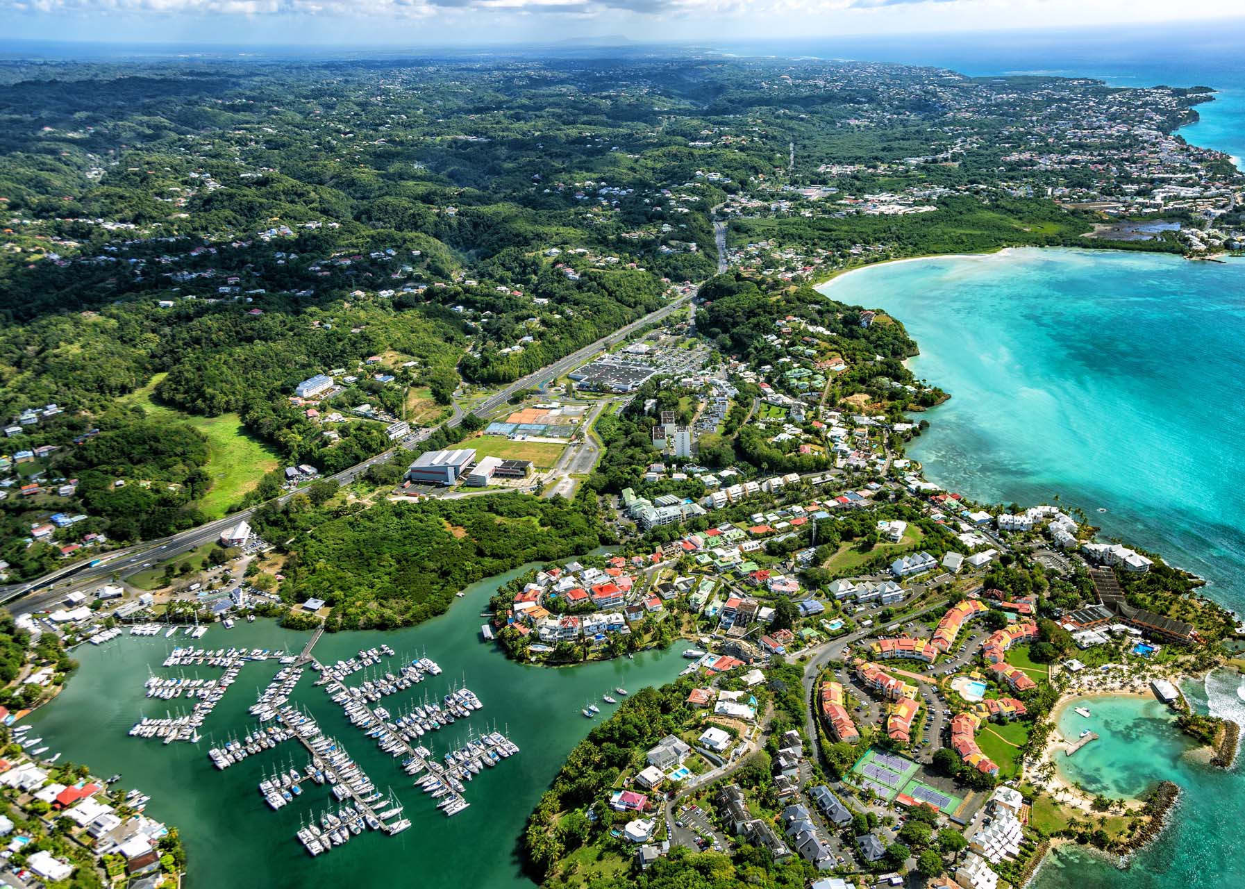 Aerial view of Marina Bas-du-Fort, Pointe-à-Pitre, Grande-Terre, Guadeloupe, Lesser Antilles, Caribbean.