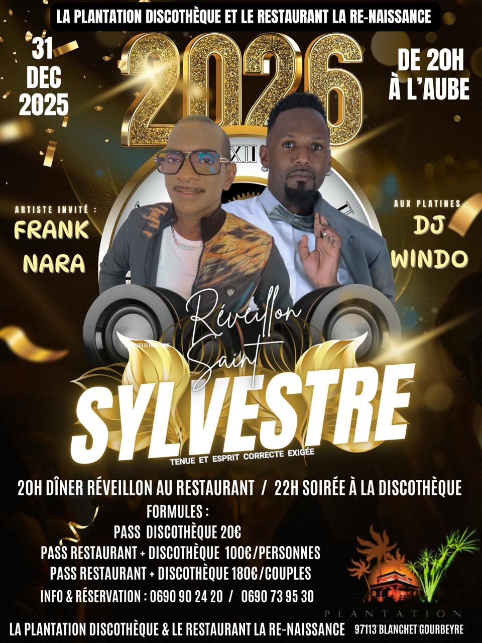 Réveillon Saint-Sylvestre 2025 – La Plantation Discothèque & Restaurant La Re-Naissance 🎉✨