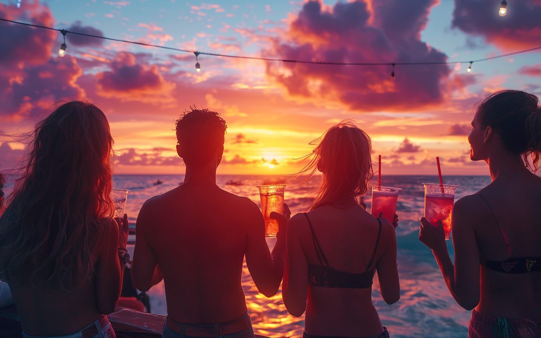 amis profitant d'une beach party de nuit en Guadeloupe