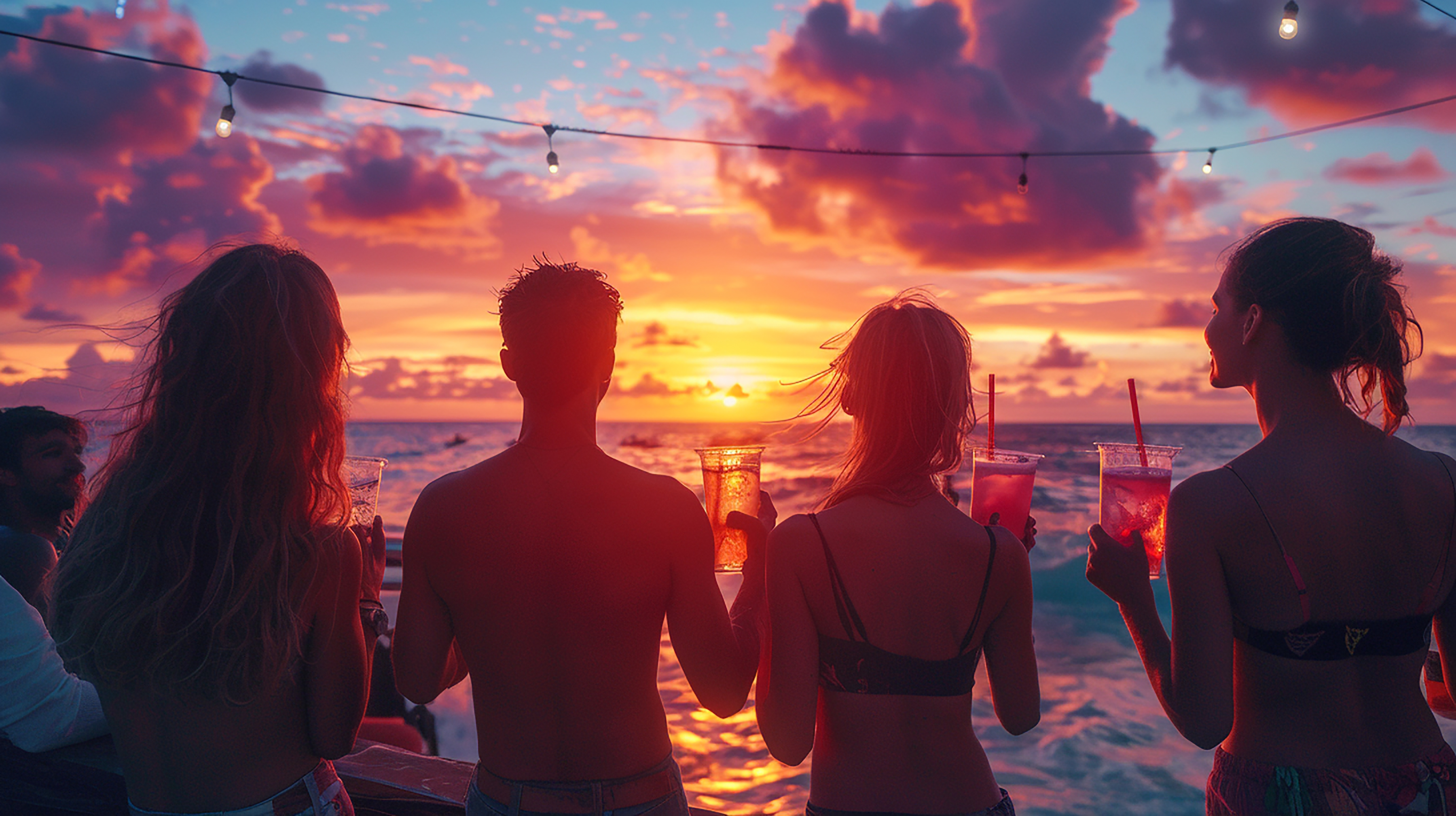 amis profitant d'une beach party de nuit en Guadeloupe